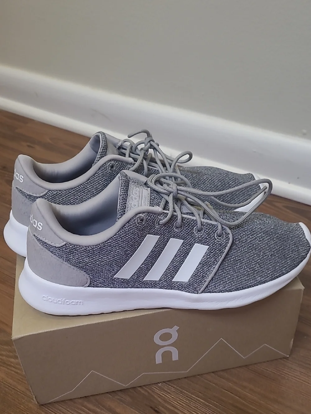 adidas Light Gray Knit Sneakers with White Three Stripes for women size 7.5 used